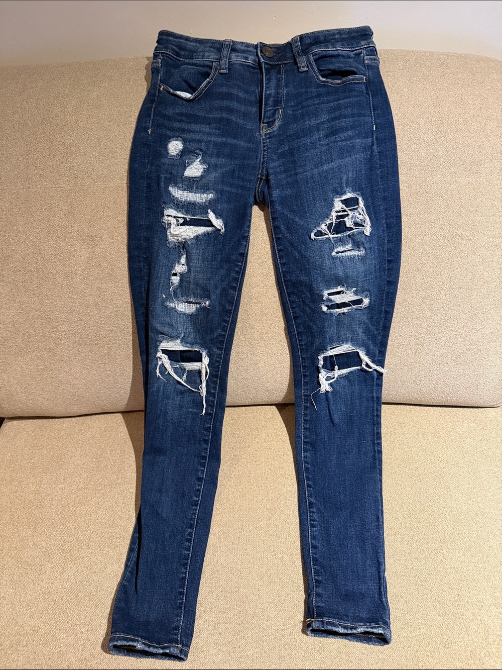 American Eagle Outfitters Dark Blue Ripped Skinny Jeans
